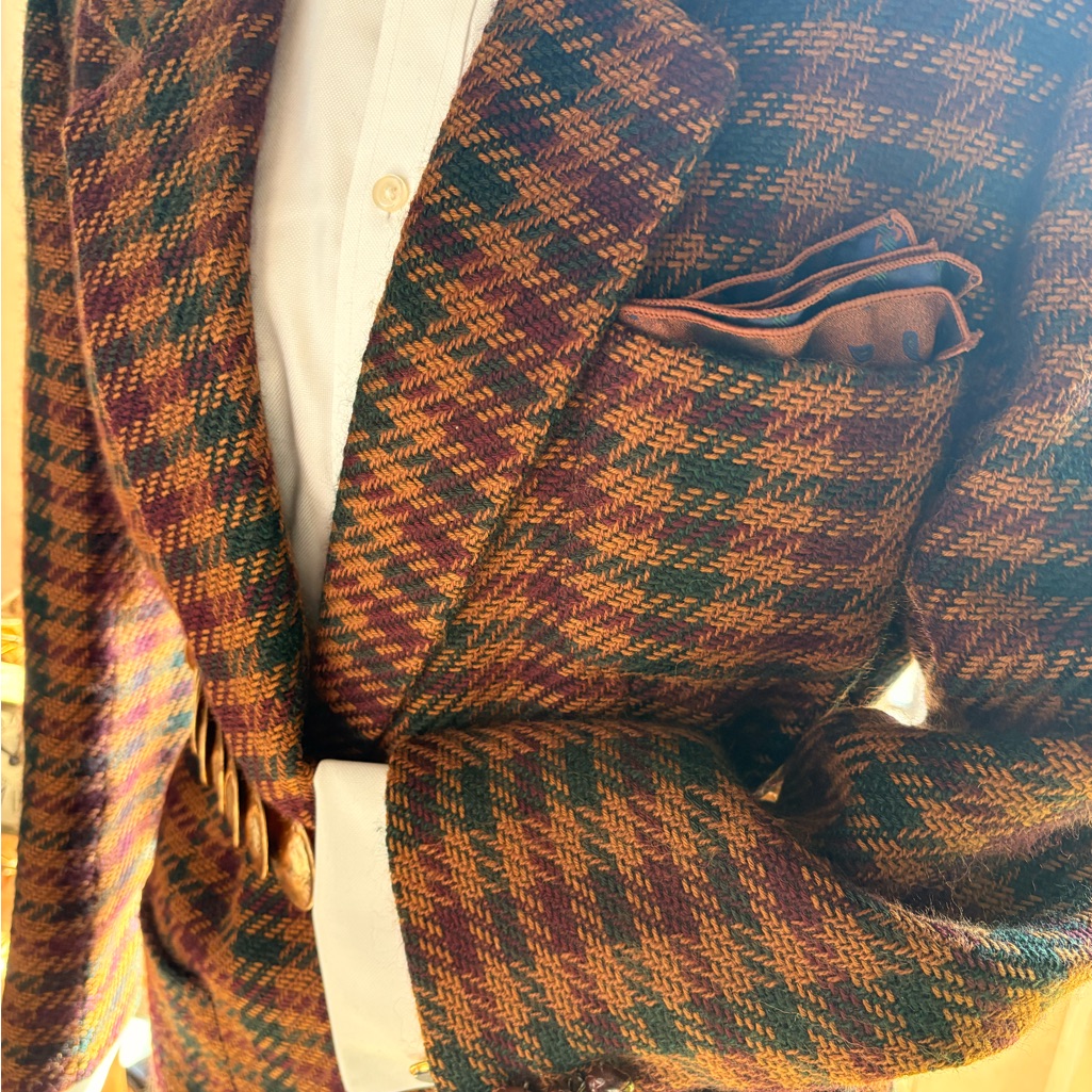 Ann Klein Plaid Blazer With Pocket Square